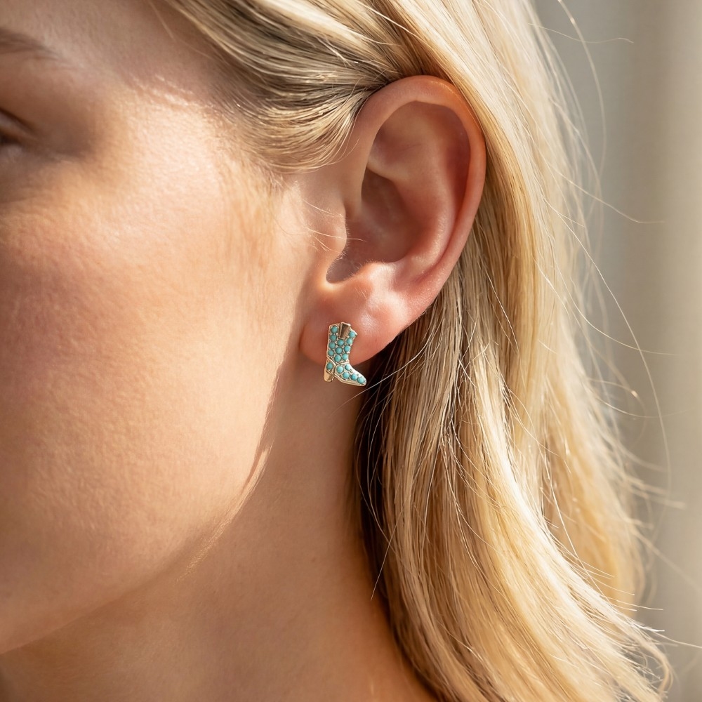 Pave Cowboy Boots Stud Earrings