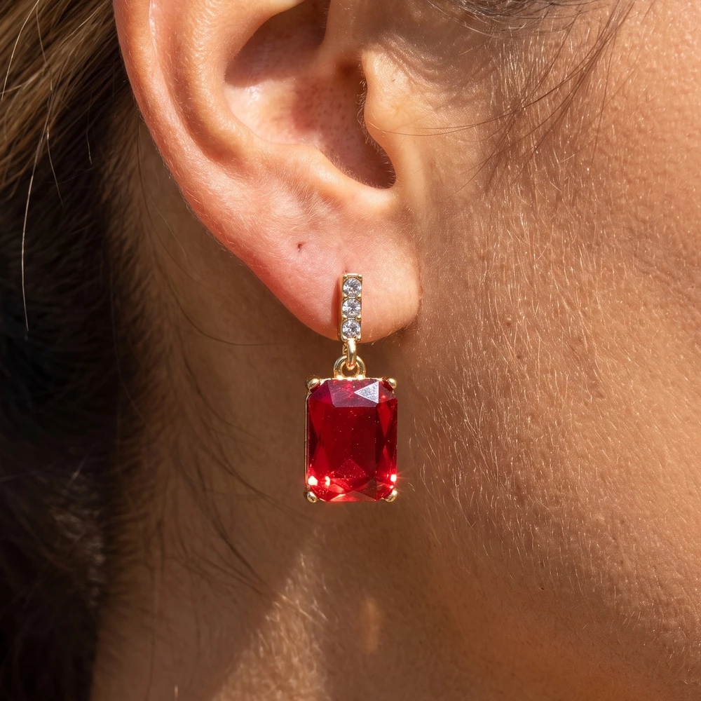 Step Cut Crystal Drop Earrings With Pave Bar