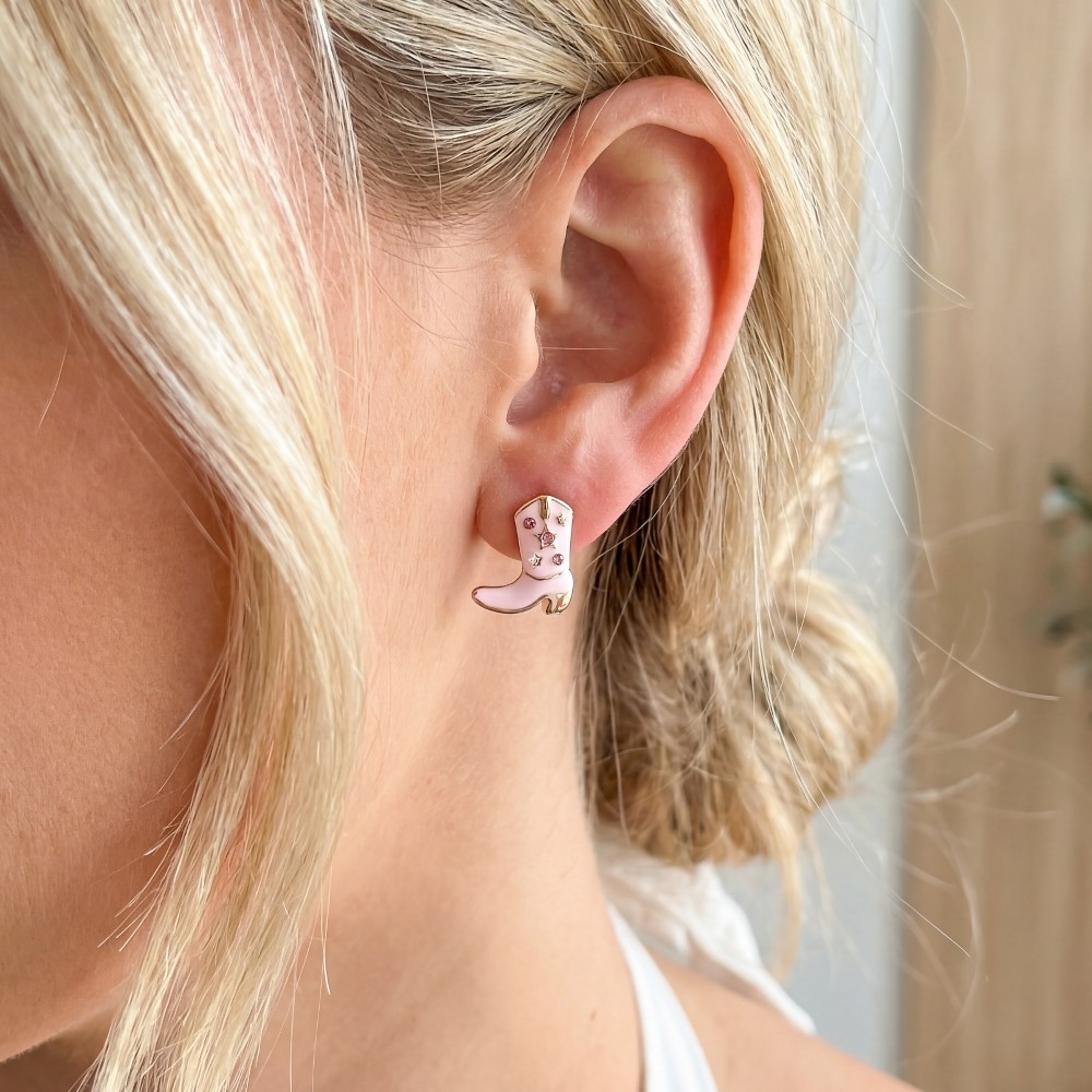 Enamel And Studded Cowboy Boots Stud Earrings