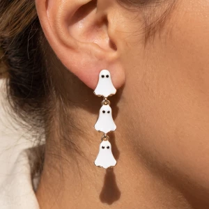 Halloween Triple Ghost Enamel Drop Earrings