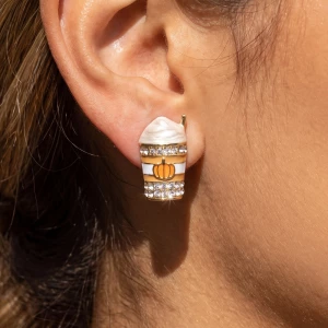Pumpkin Spice Latte Rhinestone Stud Earrings