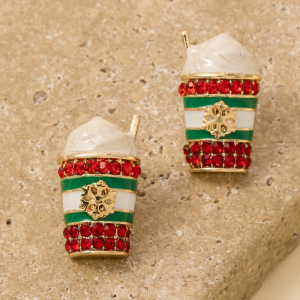 Enamel And Pave Christmas Themed Frappe Stud Earrings