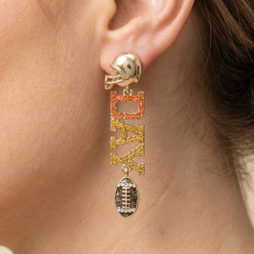 Game Day Football Theme Pave Dangle Earrings