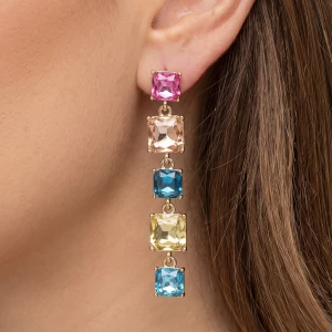 Five Stone Multi Tone Crystal Linear Drop Earrings