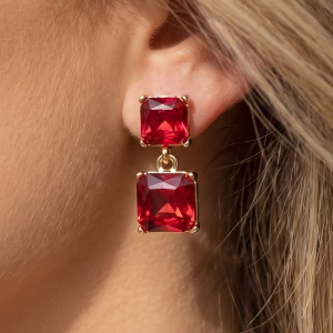 Double Square Cut Crystal Drop Earrings