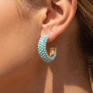 Cabochon Pave Chunky Tapered Hoop Earrings
