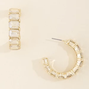Step Cut Crystal Huggie Hoop Earrings