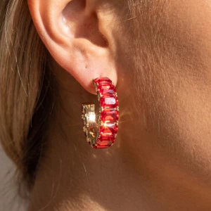 Step Cut Crystal Huggie Hoop Earrings