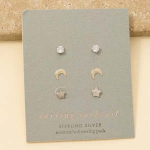 Sterling Silver Star Jewel Stud Earrings Set
