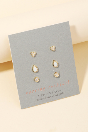 Sterling Silver Three Pair Stud Earring Set