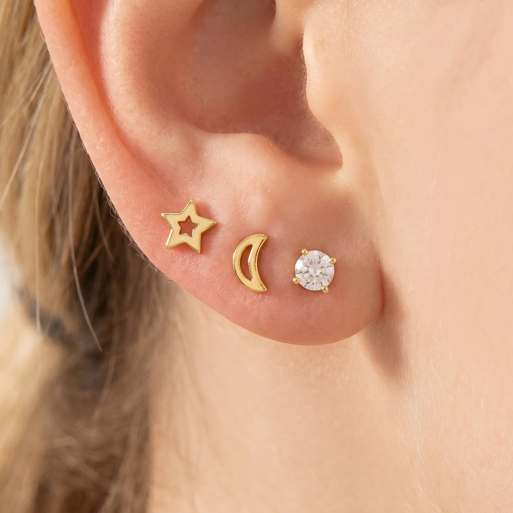 Star Moon Stud Earring Set