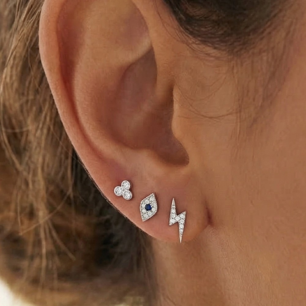 Sterling Silver Mismatched Evil Eye Earrings Set