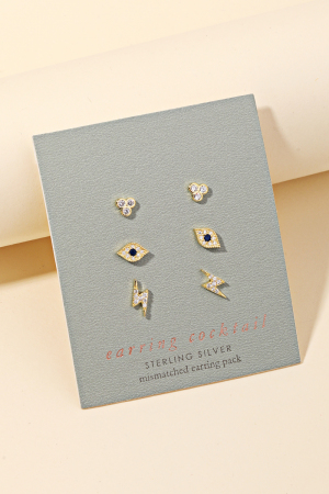 Sterling Silver Mismatched Evil Eye Earrings Set