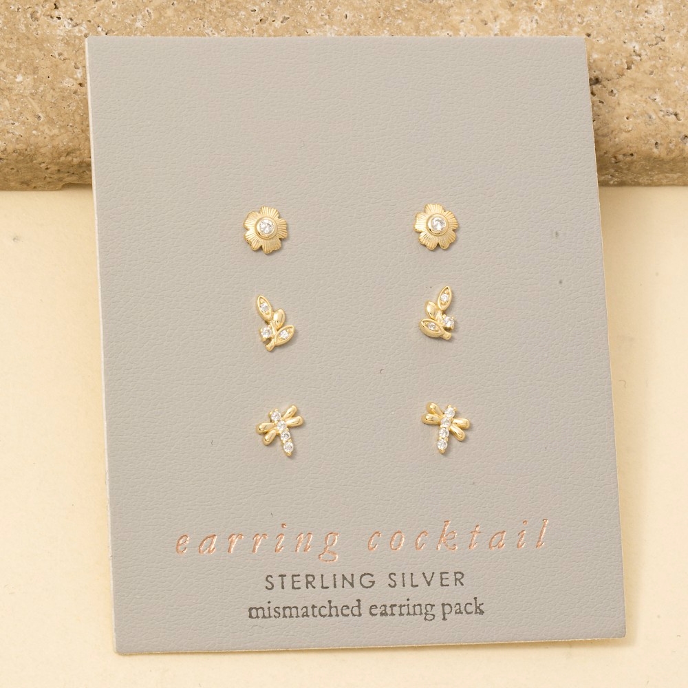 Sterling Silver Mixed Flat Back Stud Earrings Set