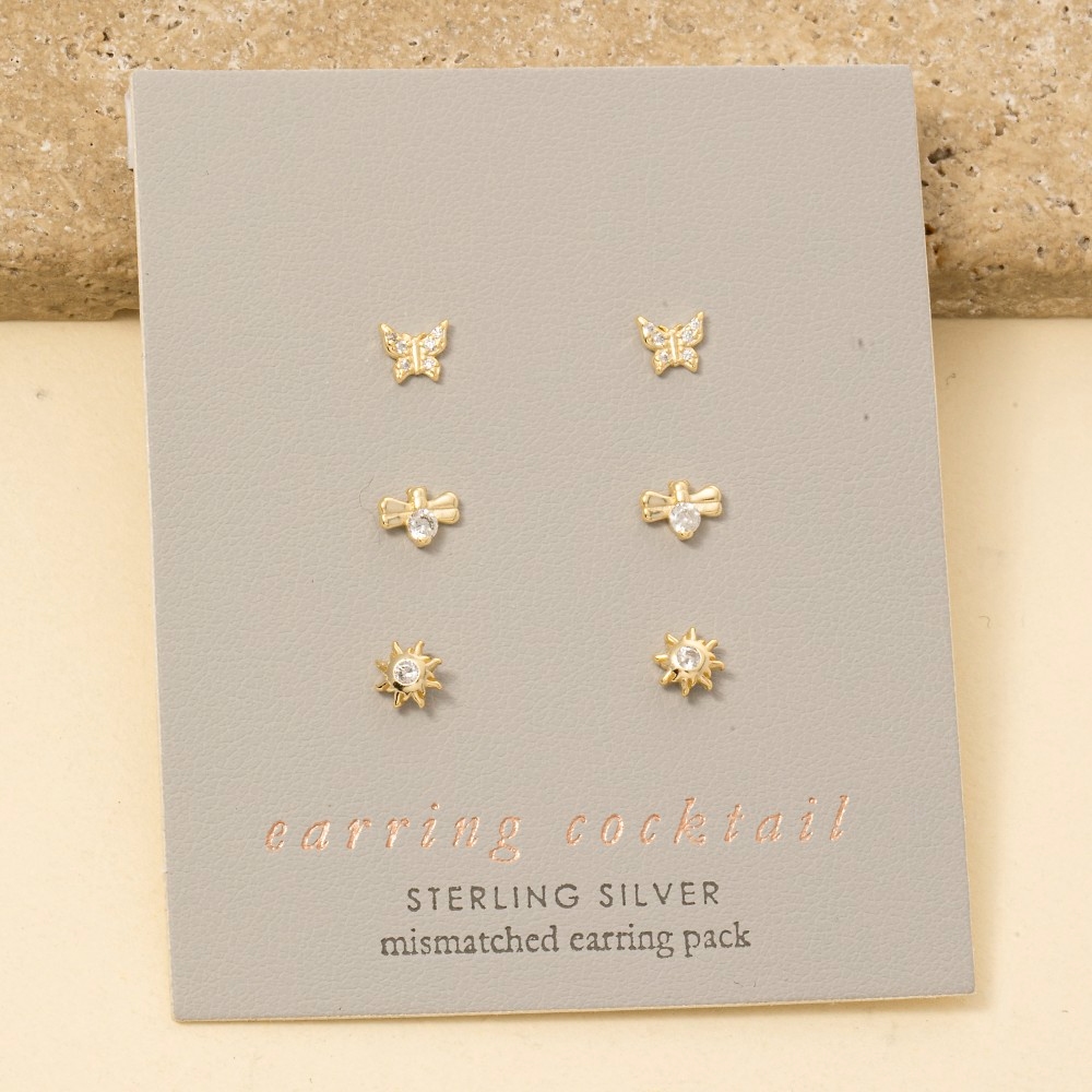 Sterling Silver Flat Back Mini Stud Earrings Set