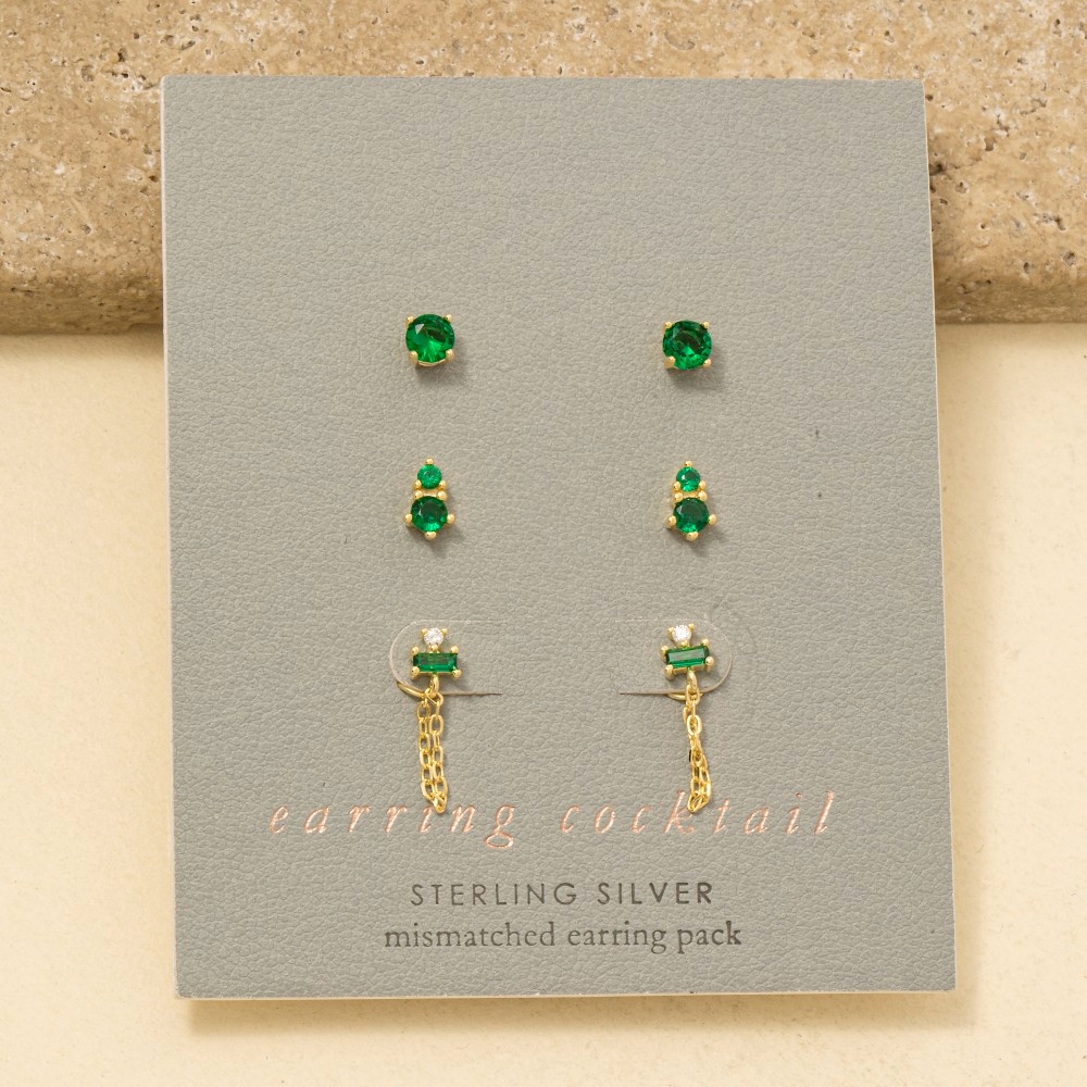 Gold Dipped Mixed Cz Stud Earrings Set