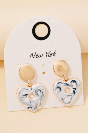 Blue Ceramic Heart Dangle Earrings