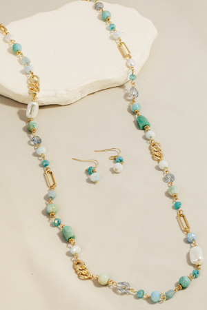 Mixed Beaded Long Chain Necklace Set