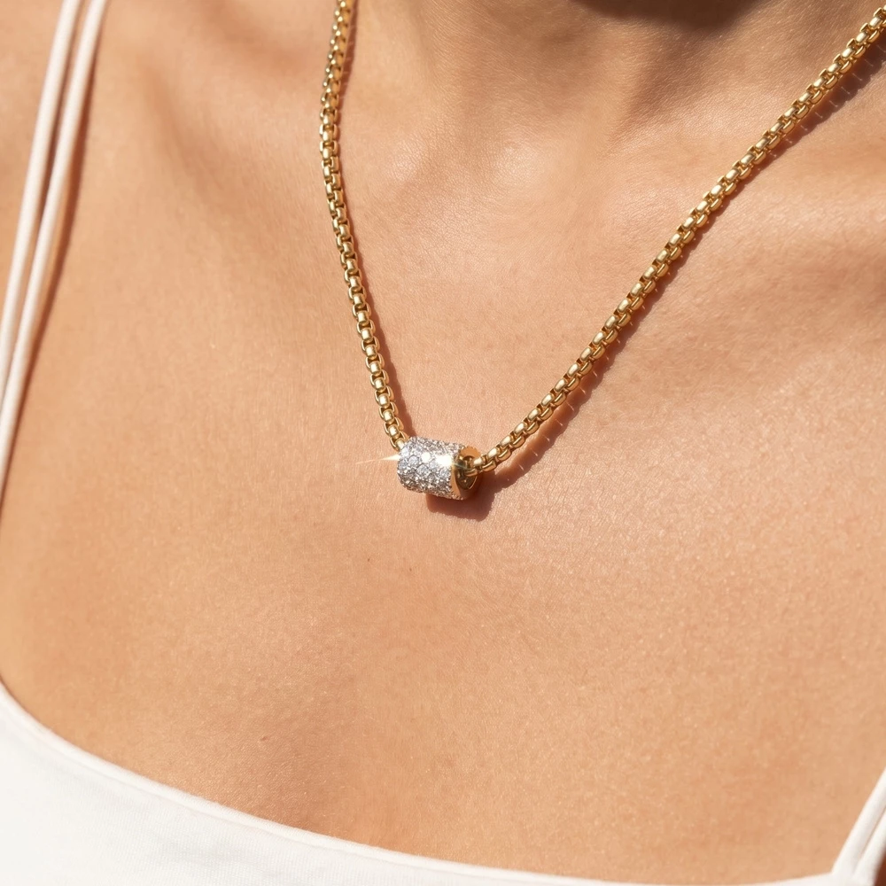 Box Chain Cz Barrel Station Necklace