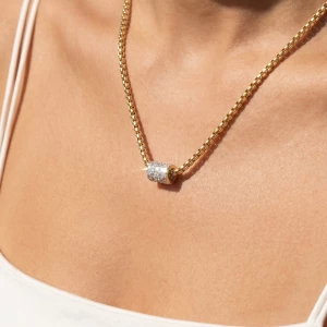 Box Chain Cz Barrel Station Necklace