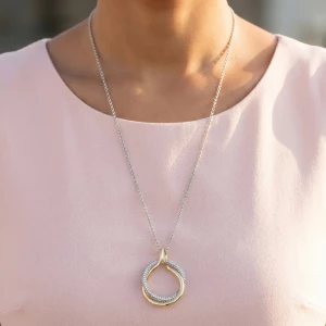 Two Tone Open Circle Cz Pendant Necklace