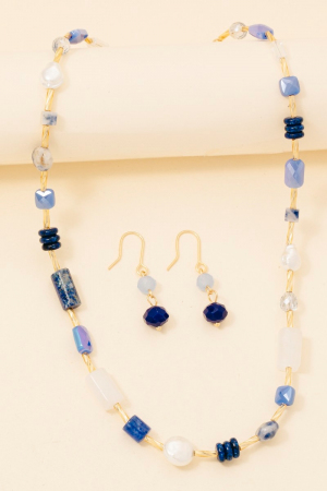 Mixed Tube Stone And Faceted Beads Necklace Set