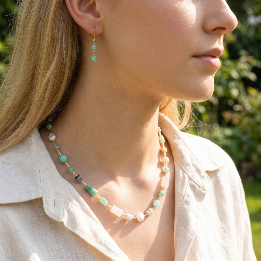 Mixed Tube Stone And Faceted Beads Necklace Set