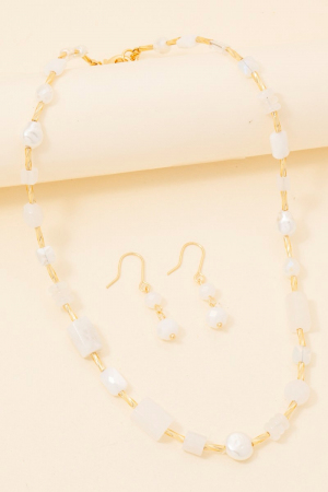 Mixed Tube Stone And Faceted Beads Necklace Set