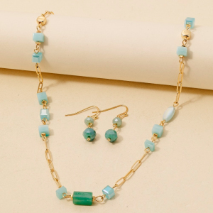 Mixed Stone And Metallic Beaded Long Chain Necklace