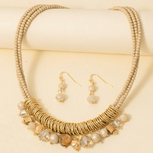 Mixed Beaded Layered Statement Necklace Set