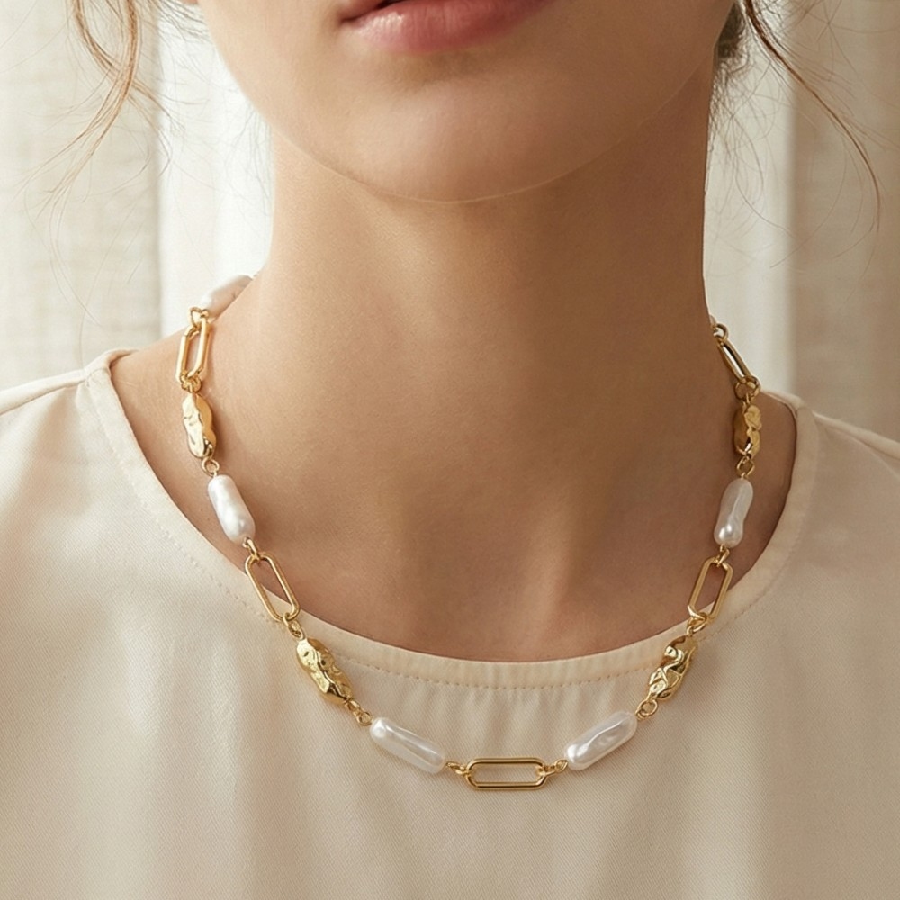 Assorted Pearl Station Chain Necklace