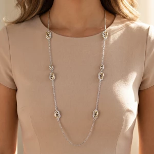 Two Tone Interlocked Ring Station Long Necklace