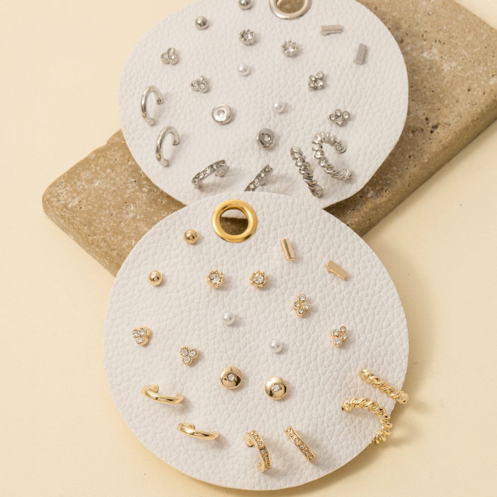 Pearl And Gem Studs Assorted Stud And Hoop Earrings Set