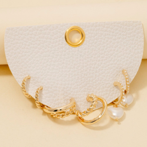 Pearl Heart Charm Mixed Hoop Earrings Set