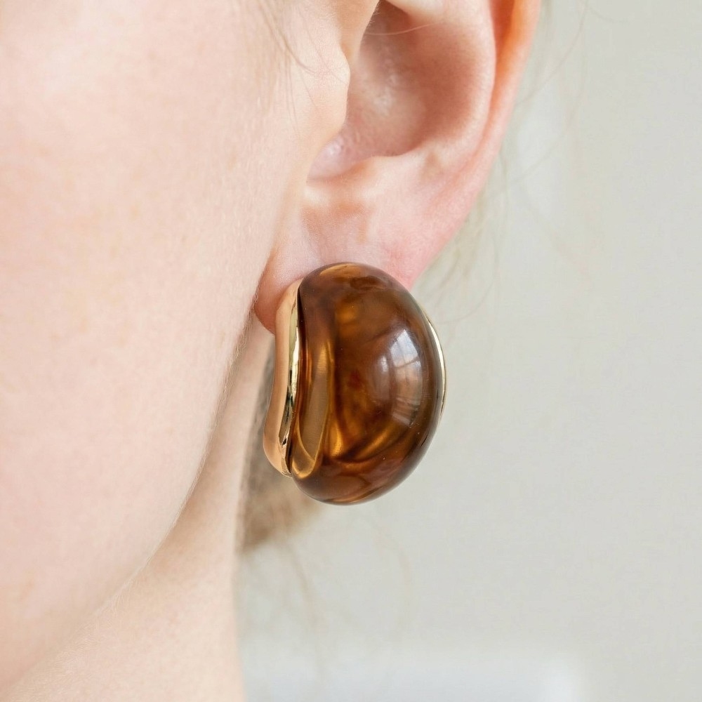 Wide Marble Resin Curved Drop Earrings