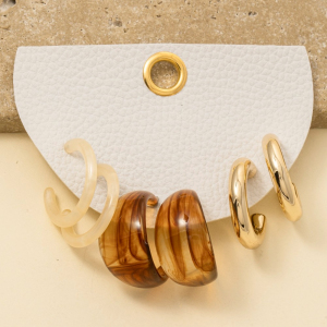 Metallic And Marble Resin Hoop Earrings Set