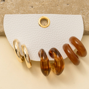 Metallic And Marble Resin Thick Hoop Earrings Set