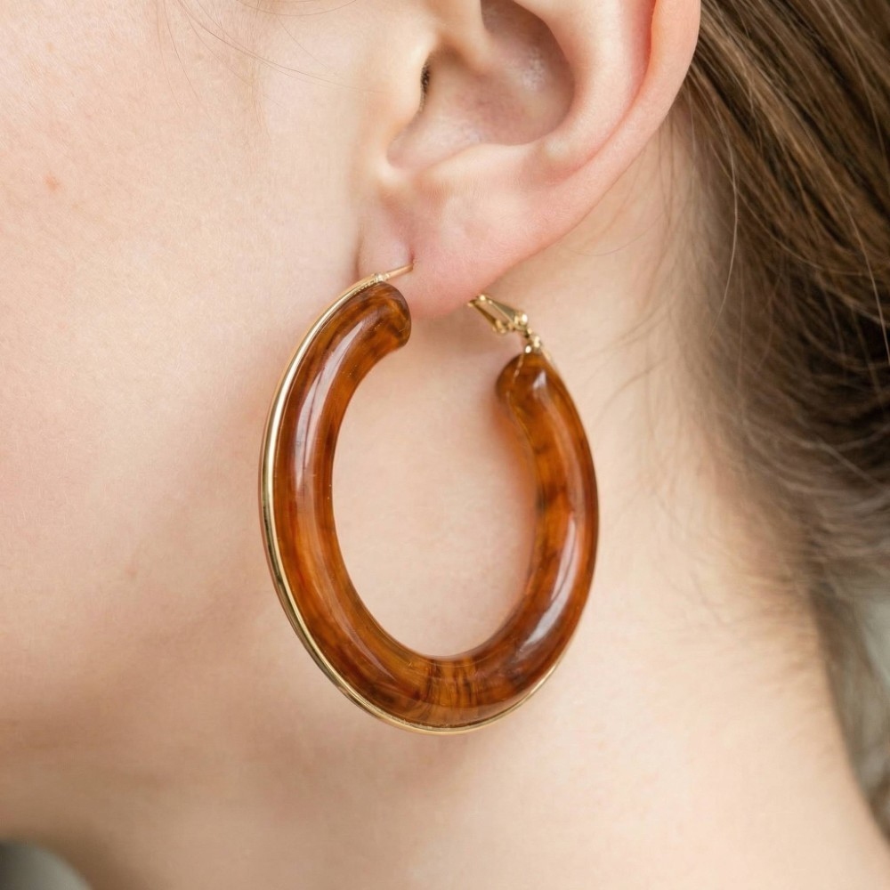 Metallic Accent Marble Resin Hoop Earrings