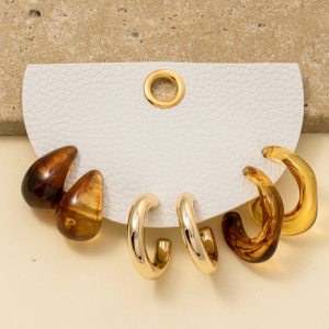 Metallic And Marble Resin Hoop Earrings Set