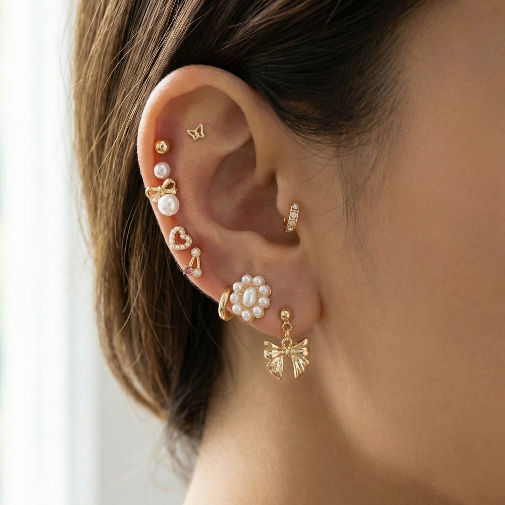 Assorted Pearls And Bows Earrings Set