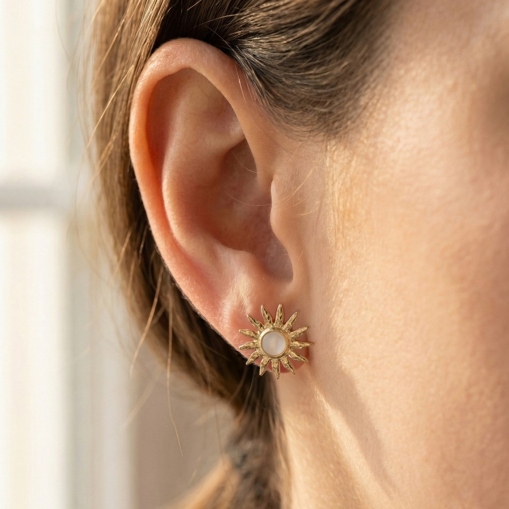 Mother Of Pearl Sun Stud Earrings