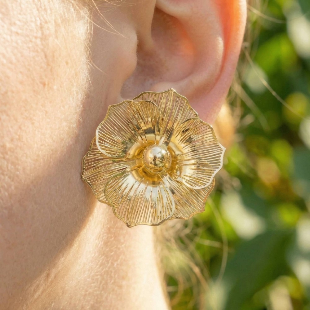Large Gold Flower Stud Earrings