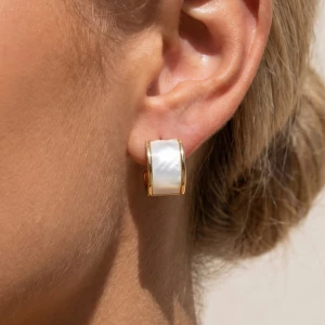 Mother Of Pearl Inlay Curved Huggie Hoop Earrings
