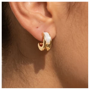 Mother Of Pearl Wide Huggie Hoop Earrings