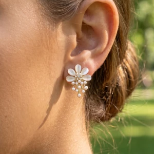 Cat Eye Flower Earrings With Pearl Spray