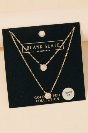 Gold Dipped Double Cz Disc Charms Chain Necklace