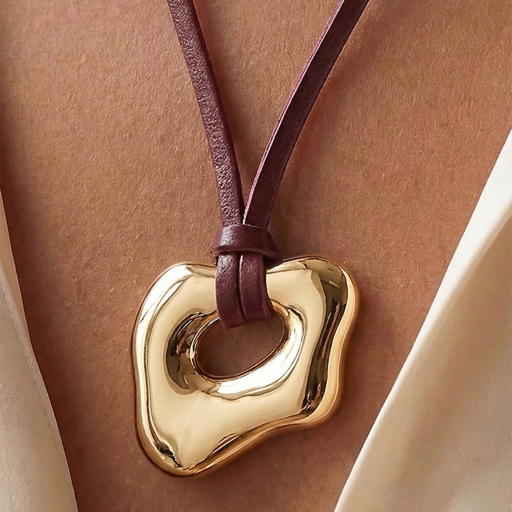 Abstract Gold Pendant Adjustable Cord Necklace