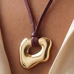 Abstract Gold Pendant Adjustable Cord Necklace