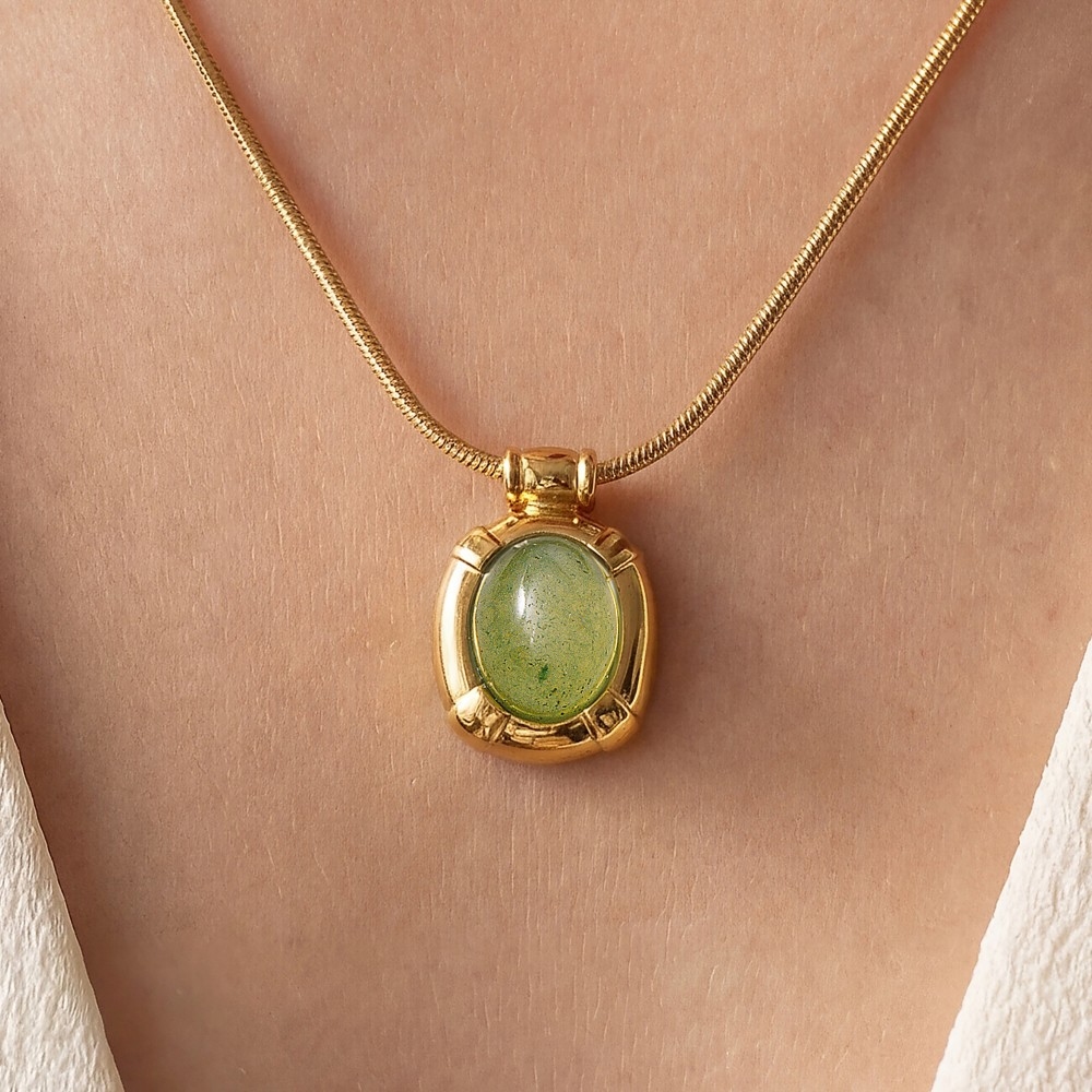 Snake Chain Gold Bezel Stone Pendant Necklace