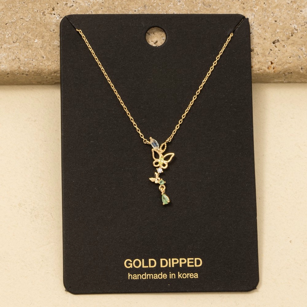 Gold Dipped Mixed Cz Butterflies Y Chain Necklace